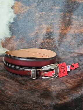 Justin Men’s Brown Leather Western Belt with Decorative Buckle